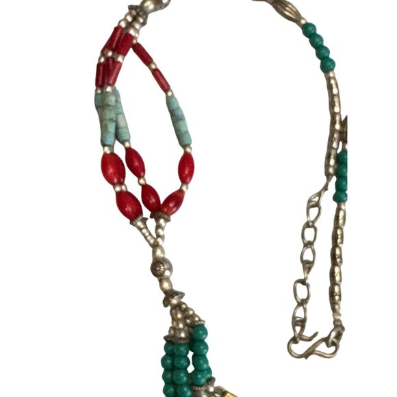 Southwestern Tribal Necklace With Red & Turquoise Howlite Stones Micro Mosaic 19 - Picture 4 of 7